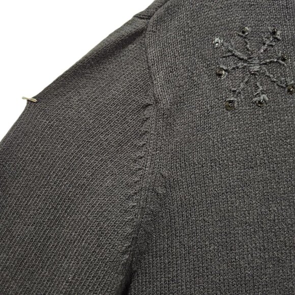 VINTAGE BLACK CARDIGAN W EMROIDERED BLACK SNOWFLAKES SPARKLE COTTON 3X - 4X - Picture 4 of 6